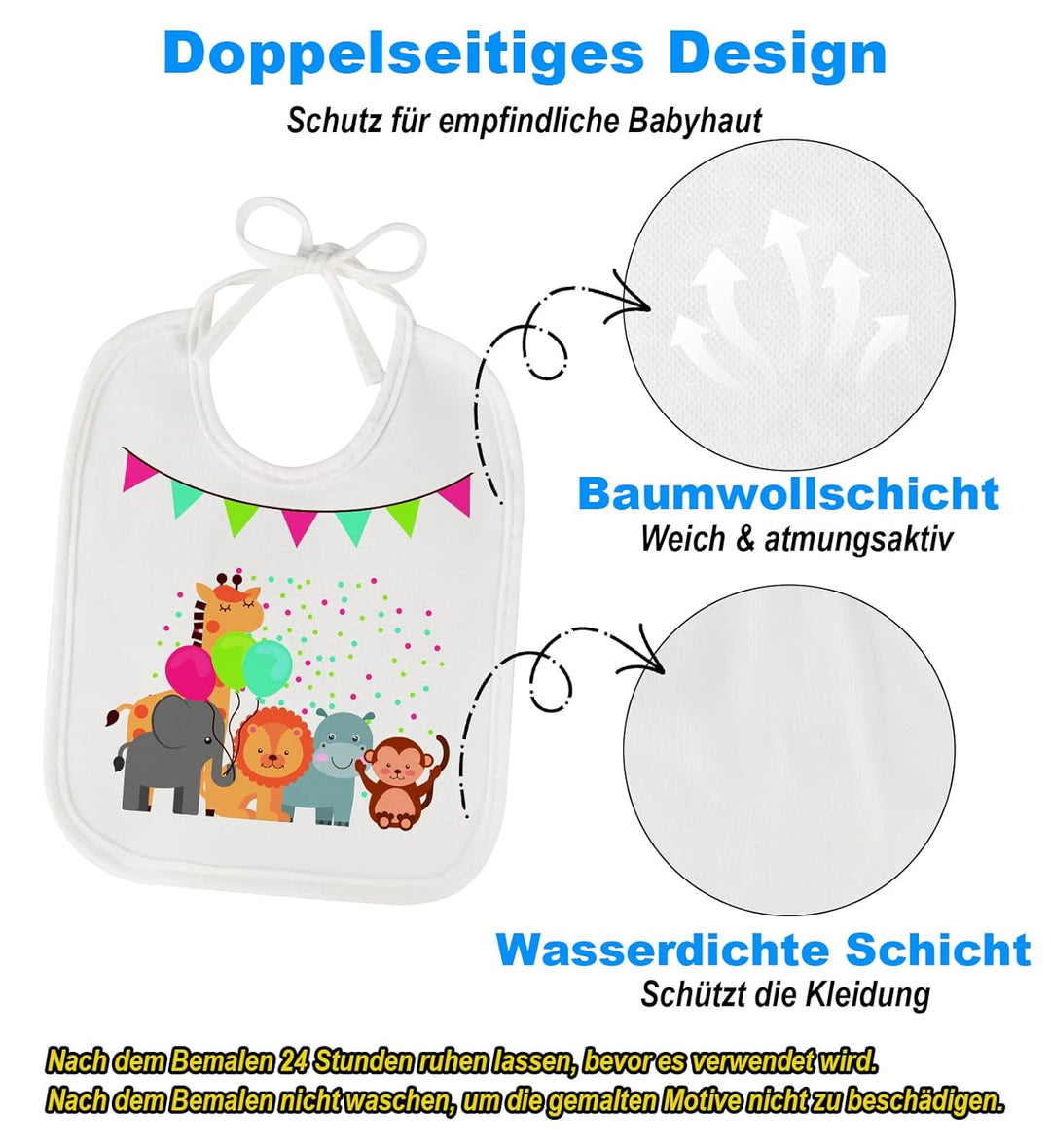Faburo 14 Stück Lätzchen zum Bemalen, Babyparty Spiele Set mit Baby Lätzchen (18 * 22cm)+22 Malen Sc