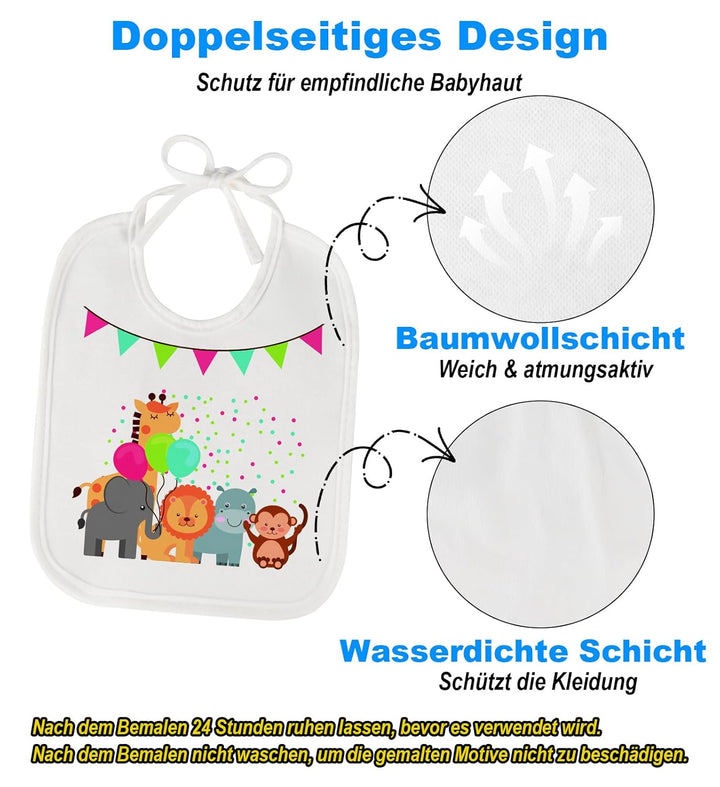 Faburo 14 Stück Lätzchen zum Bemalen, Babyparty Spiele Set mit Baby Lätzchen (18 * 22cm)+22 Malen Sc
