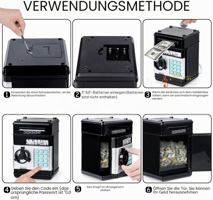 Thedttoy Spardose Scheine Elektronische Geldbank Geldtresor, Sparschwein ATM Tresor Kinder Digitaler