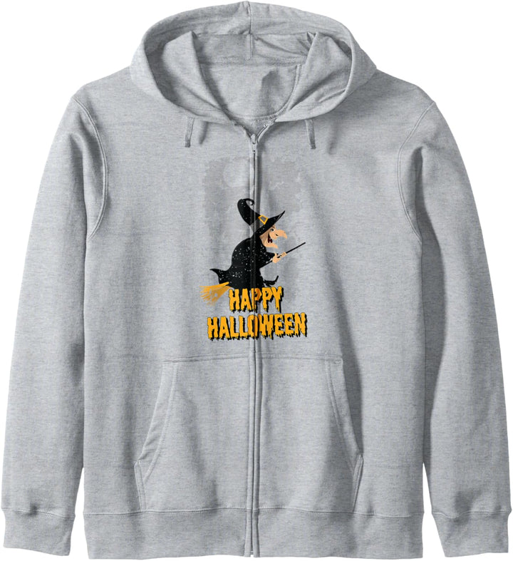 Happy Halloween | Cartoon Hexe auf Besenstiel Vintage Kapuzenjacke