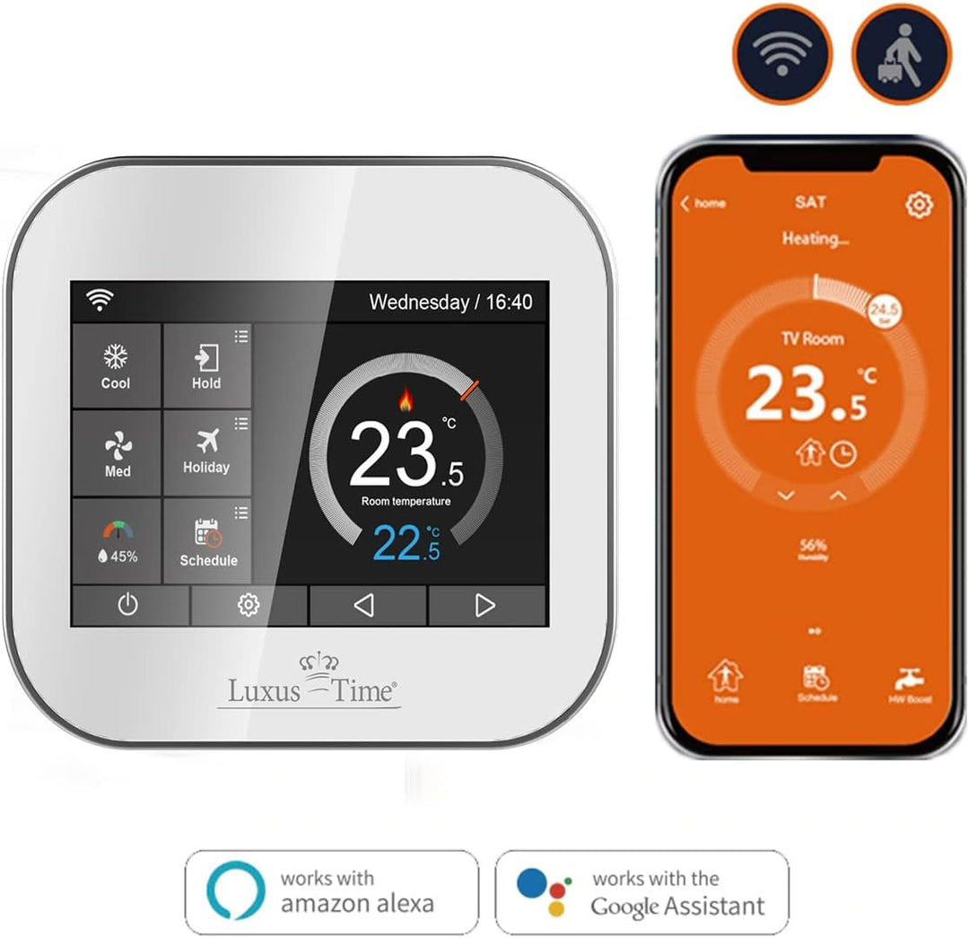 WLAN-fähiges Raumthermostat für elektrische Heizungen in Weiss mit Kindersicherung