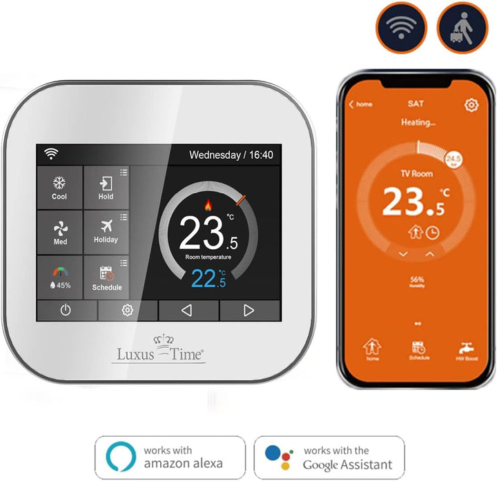 WLAN-fähiges Raumthermostat für elektrische Heizungen in Weiss mit Kindersicherung