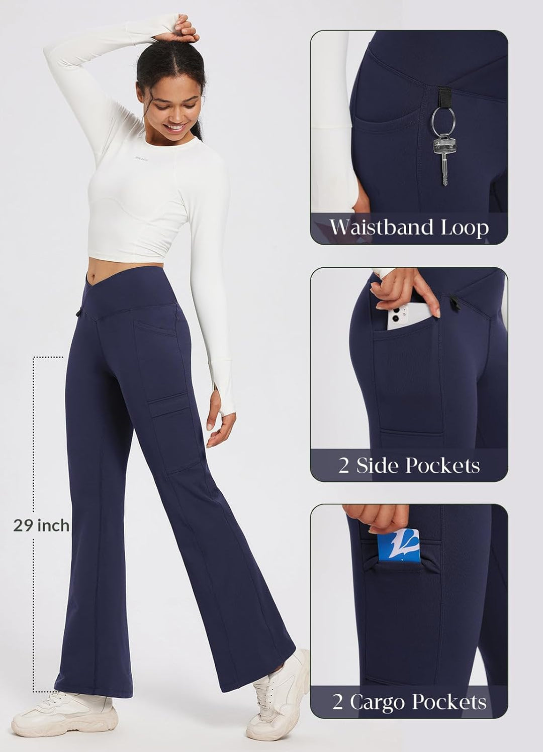 baleaf Thermo Hose Damen Thermo Leggings mit Taschen Wanderhose Wasserabweisend Bootcut Leggings Sch