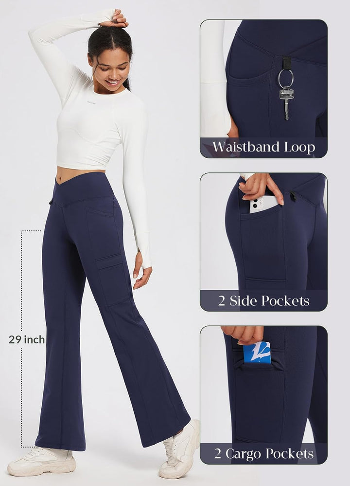 baleaf Thermo Hose Damen Thermo Leggings mit Taschen Wanderhose Wasserabweisend Bootcut Leggings Sch