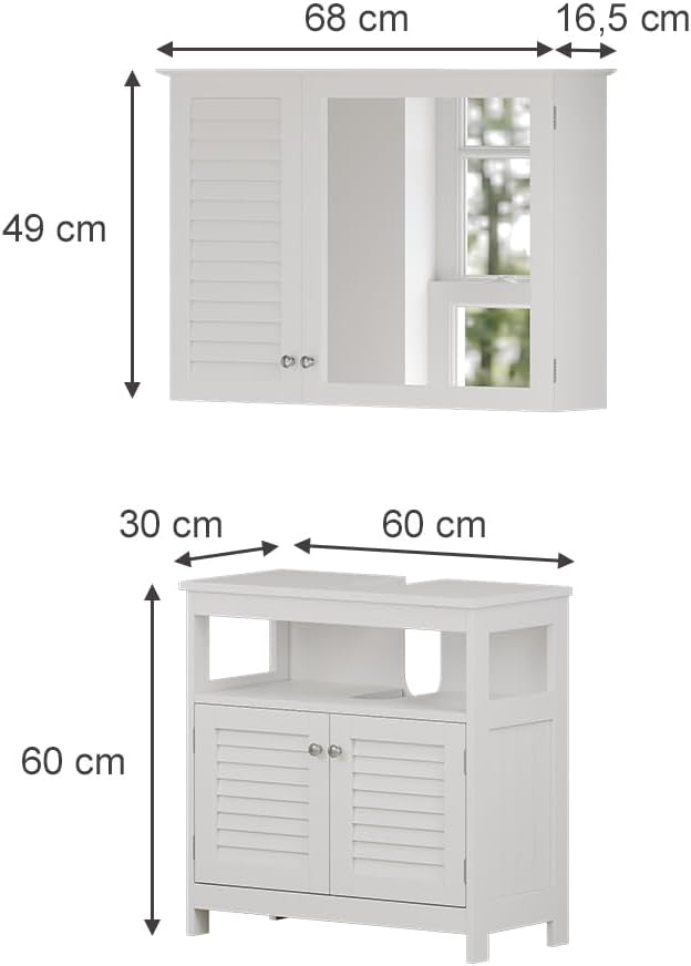 Vicco Badmöbel-Set Riad, Weiss, 60 cm, besteht aus Badspiegel und Waschbeckenunterschrank Set 1, Set