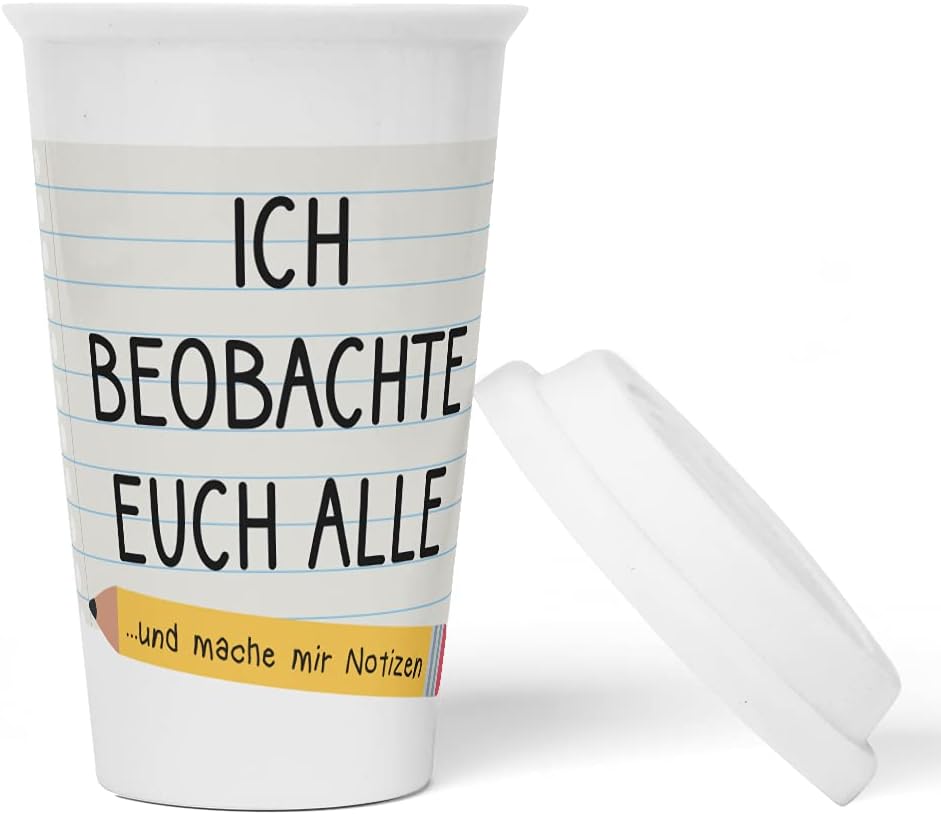 JUNIWORDS To-Go Becher mit Deckel, Ich beobachte euch alle und mache mir Notizen