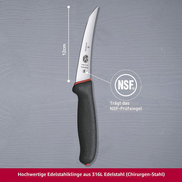 Victorinox Fibrox Ausbeinmesser, Dual Grip, Gebogene, Schmale, Flexible Klinge, Rutschfester Griff,
