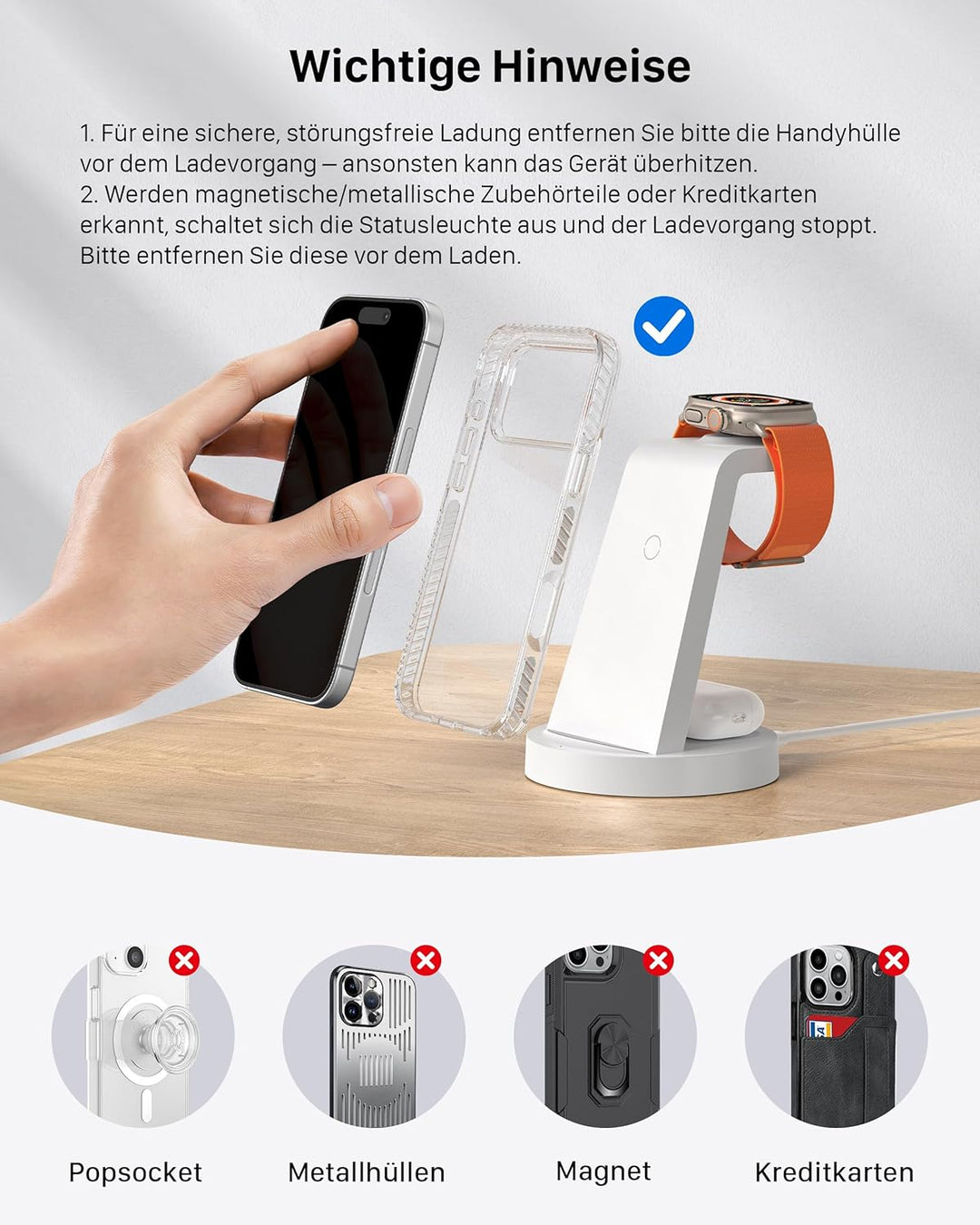 3 in 1 Ladestation Kabelloses Ladegerät - Schnelles Wireless Charger für iPhone 15 14 13 12 11 Pro S