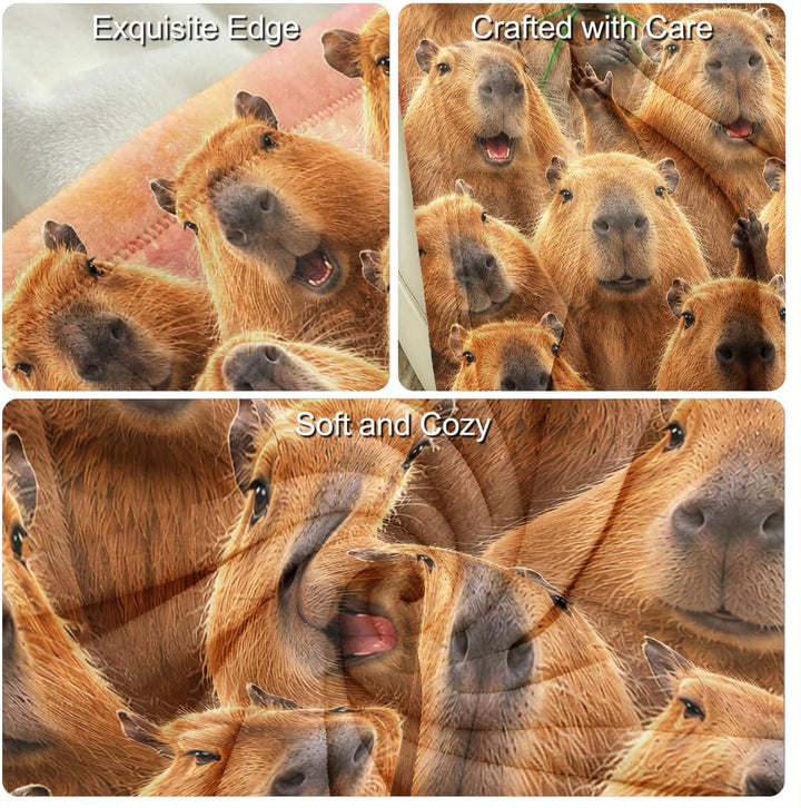 Capybara Collage Flanell Decke, Beliebte Kuscheldecke mit vielen Capybaras, Tierdecke als Geschenk,