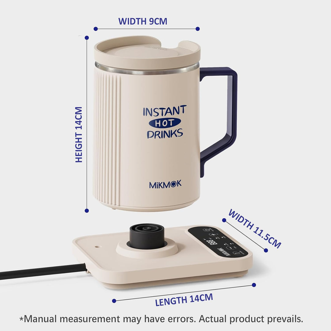 MIKMOK Elektrischer Tassen-Wasserkocher 400ml 300W Edelstahl 304 | Regelbare 40–100°C LED-Temp, Disp