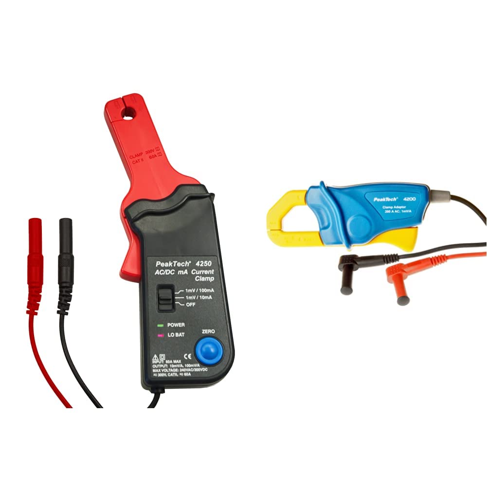PeakTech P 4250 4250 - Stromzangen-Adapter für Multimeter bis zu 60 in AC/DC mit 4 mm Steckern - CAT