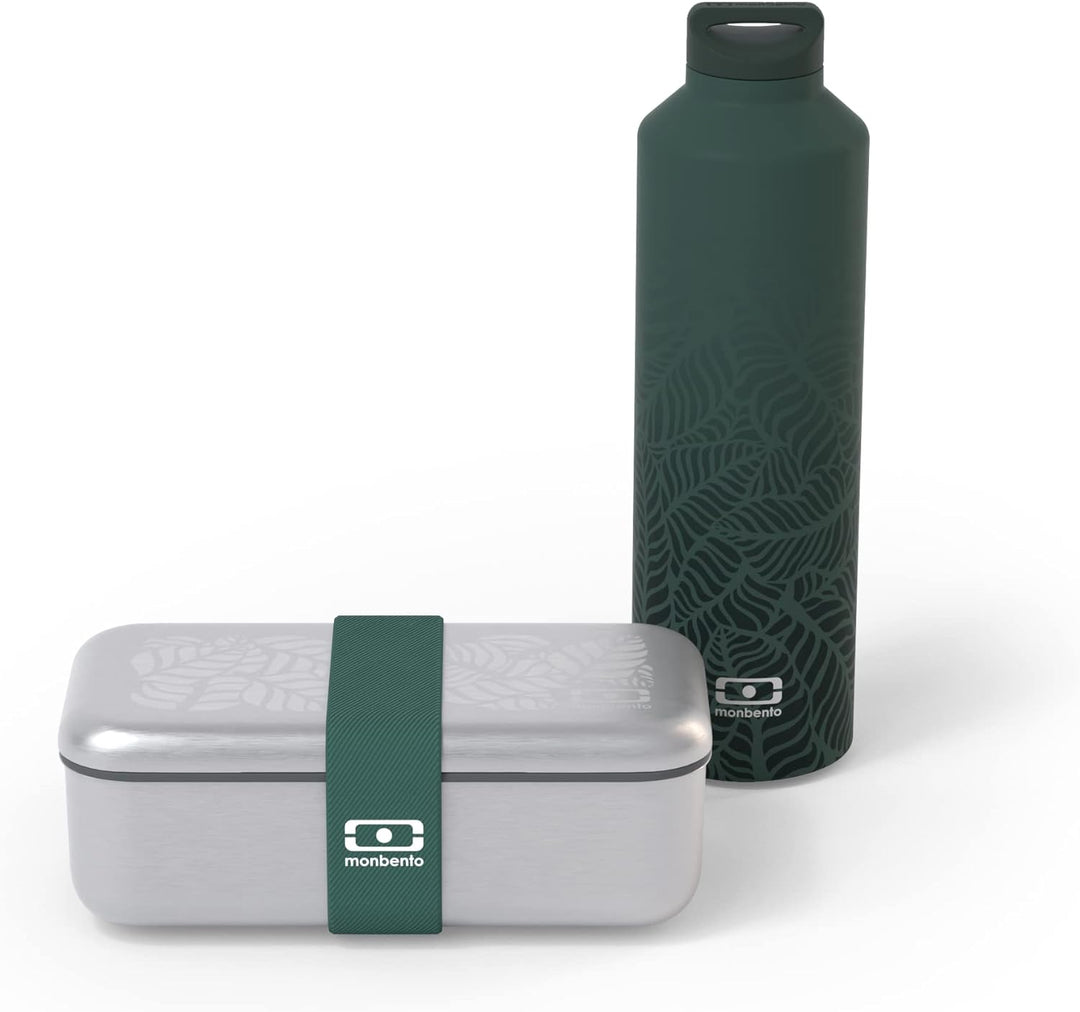 monbento - Jungle Lunchbox Set - Metall brotdose MB Sense, Isotherme Wasser Flasche MB Steel 500ml -