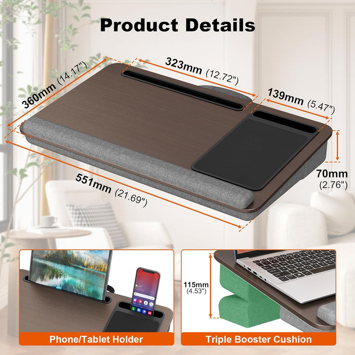 PUTORSEN Laptopkissen für Bett mit Kissen, Laptop Ständer Mausunterlage Passen bis zu 17,3 Zoll Note