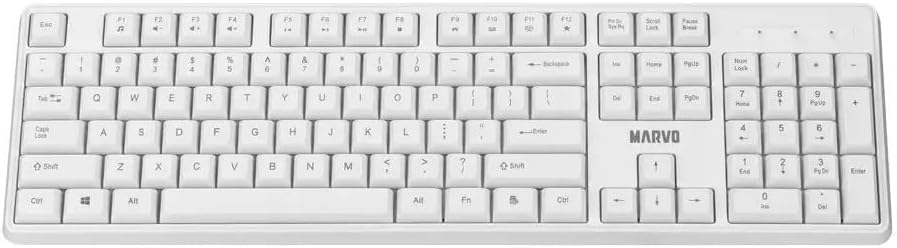 MARVO WS005-WH Kabelloses Tastatur-Maus-Set, Gaming & Büro, Englisches QWERTY-Layout, 1600 DPI Maus,