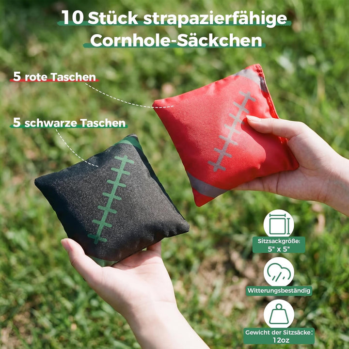 Cornhole Set Outdoor, 90x60cm or 120x60cm Echtholz Wurfspiel – Bean Bag Game mit 10 Säckchen & Tasch
