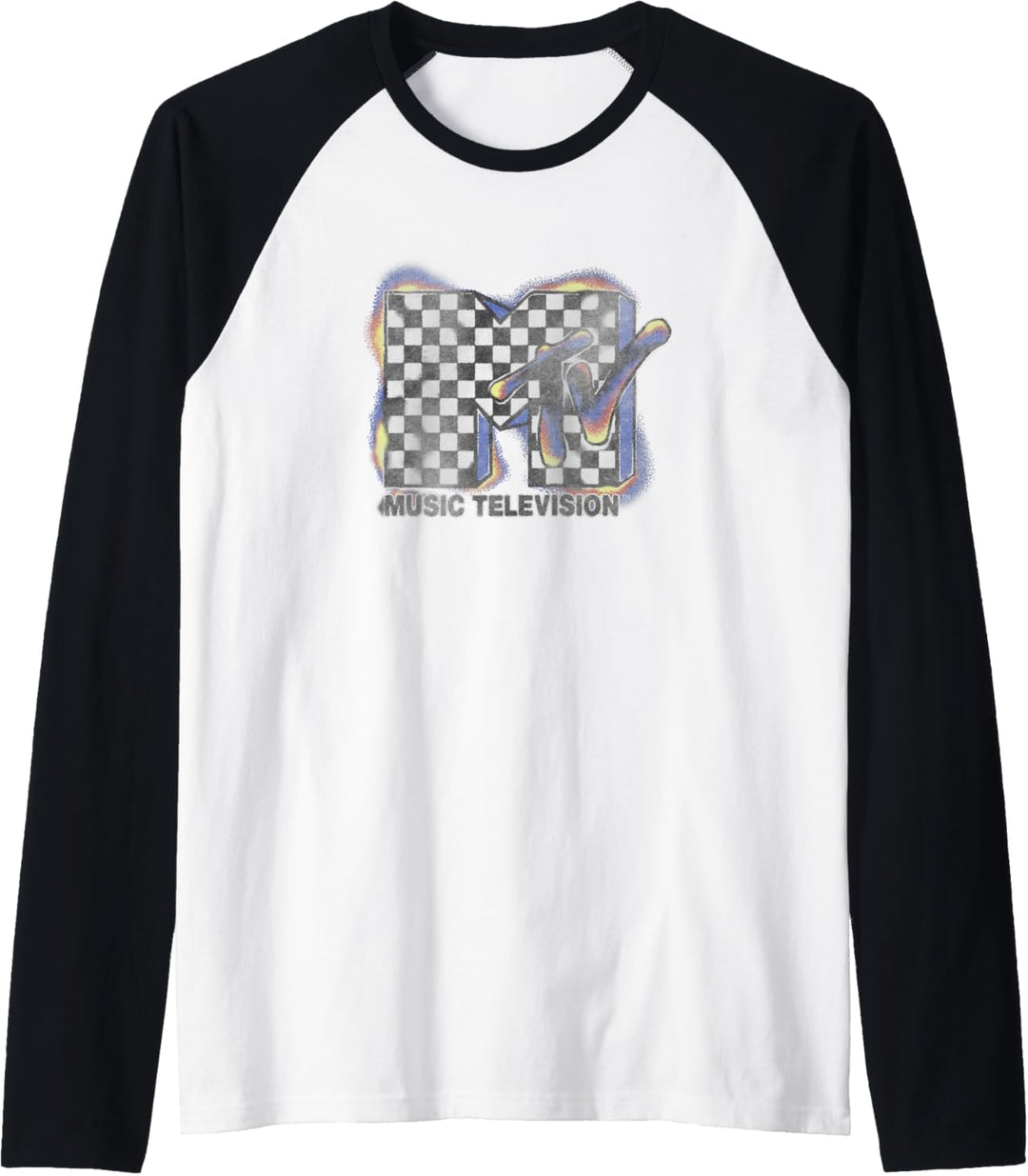 MTV Music Television Burnt Checker Logo Raglan
