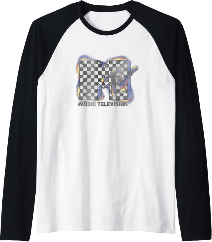 MTV Music Television Burnt Checker Logo Raglan