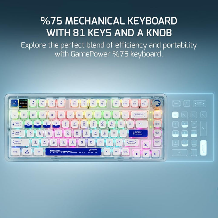 GAMEPOWER Gasket Pro X Kabellose Mechanische Gaming Tastatur, 75% Layout, Triple Mode Wireless, Blue