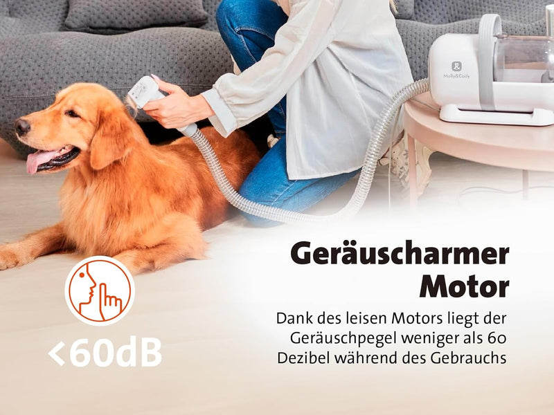 Molly&Cody SAMSON 7-in-1 Fell-Schermaschinen-Set mit Tierhaar-Absaugung für Hund & Katze (6 Aufsätze