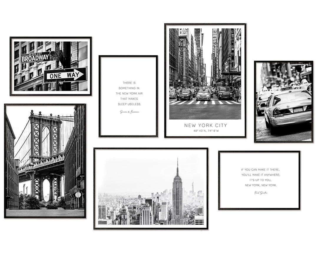 Hyggelig Home Premium Poster Set - 7 schwarz weiss Bilder im Set - Deko Skyline Manhattan- Set New Y