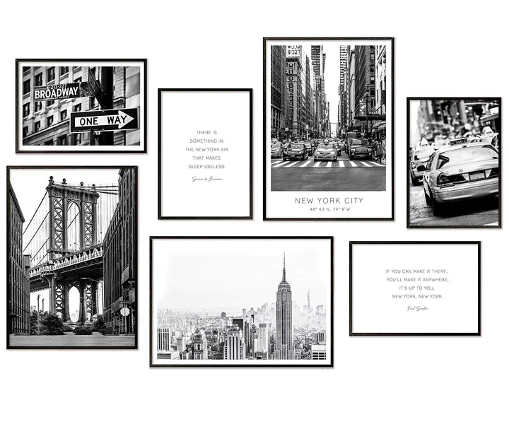 Hyggelig Home Premium Poster Set - 7 schwarz weiss Bilder im Set - Deko Skyline Manhattan- Set New Y