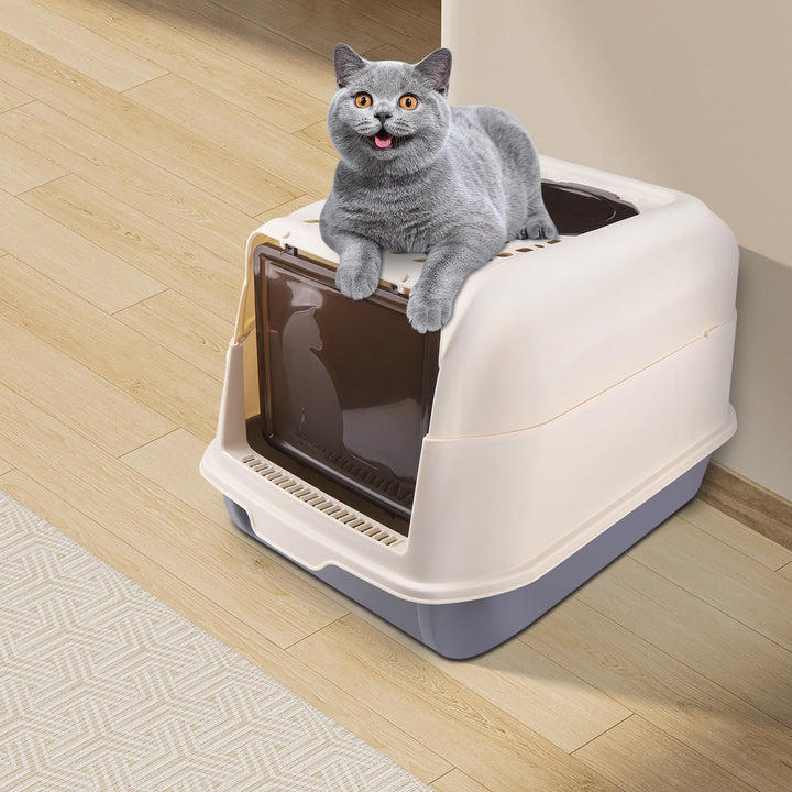 Katzentoilette mit Schaufel, geschlossenes Katzentoilette, abnehmbarer Rand, auslaufsicher, für ausg
