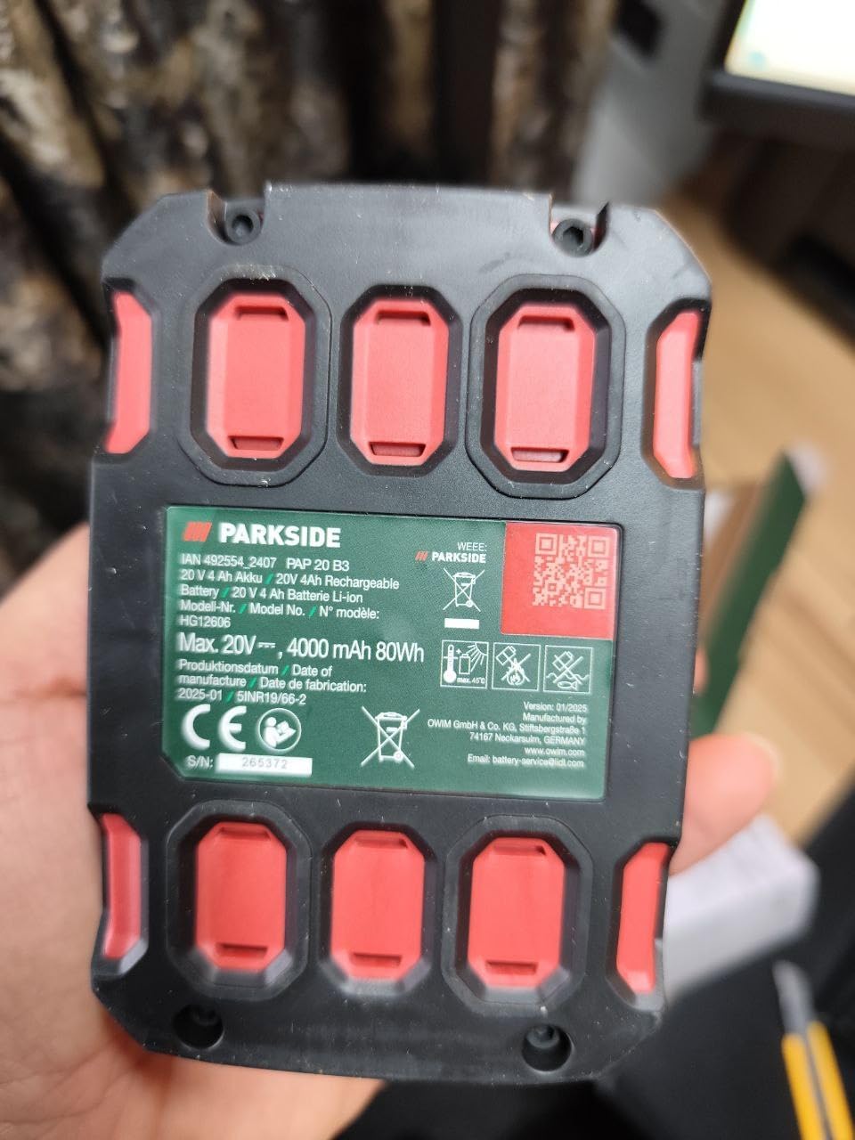 20V Lithium Ionen Akku, 4Ah Parkside XTEAM Serie