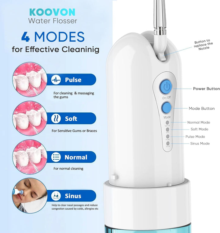 GEEDIAR Munddusche Testsieger Reise, Water Flosser Zahnzwischenraumreiniger mit 5 um Ersatzdüsen, 4
