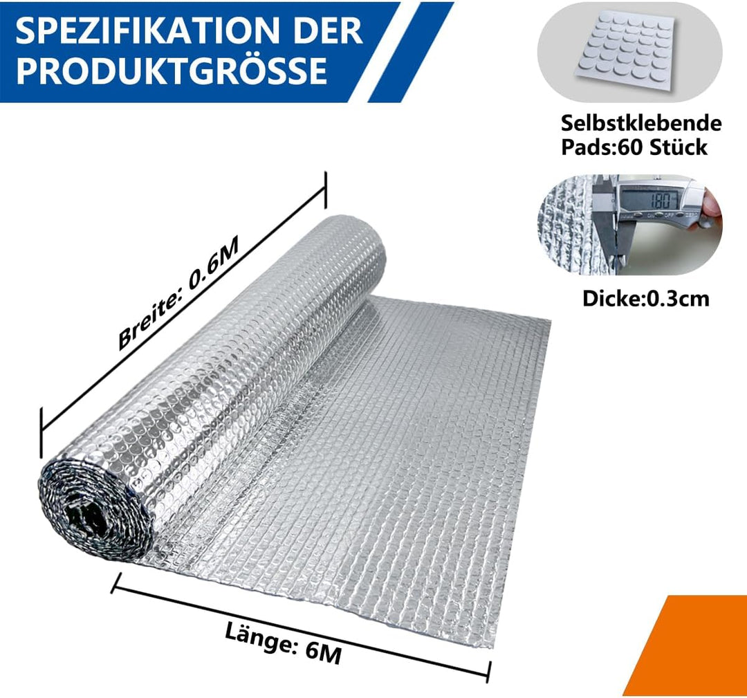 Storystore Aluminisierte Isolierfolie 60cm x 6m, 3mm Dicke Isolierung Dämmfolie Doppelseitige Alu-Lu