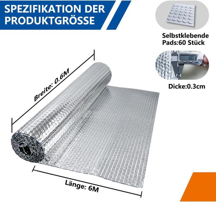 Storystore Aluminisierte Isolierfolie 60cm x 6m, 3mm Dicke Isolierung Dämmfolie Doppelseitige Alu-Lu