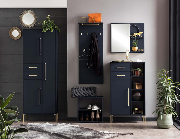 Schildmeyer Kent Hochschrank 701829, Nachtblau/Gold, 67,1 x 33,1 x 184,3 cm Geschlossen Nachtblau /