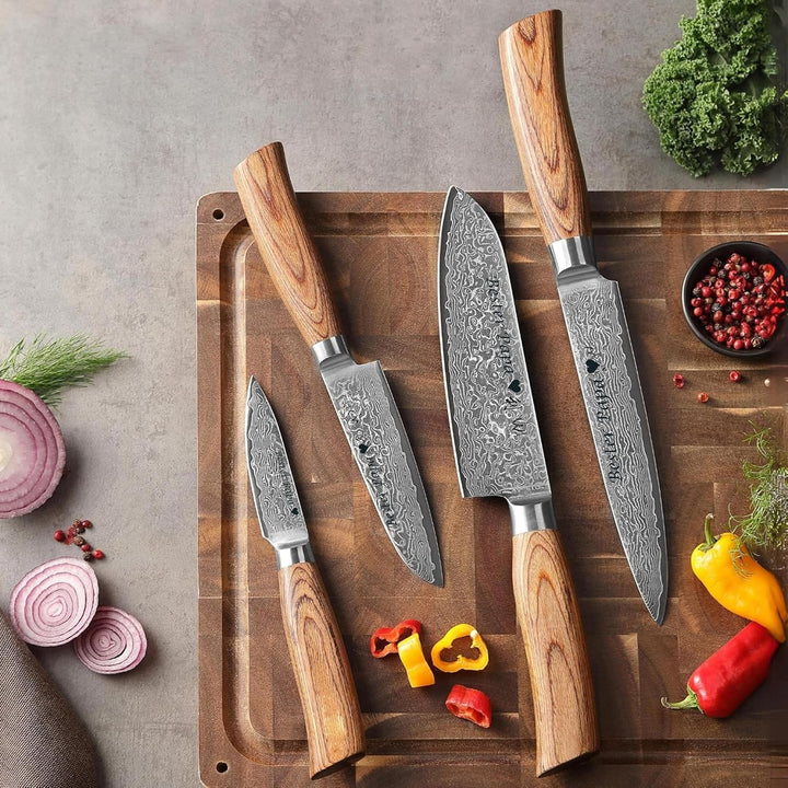 Wakoli EDIB Pro Damastmesser Set mit Gravur – Personalisiertes 4er Messerset, 17cm, 16cm, 11cm & 8cm