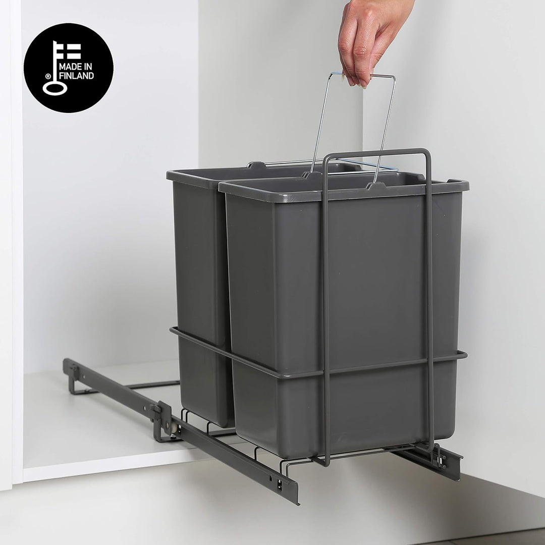 LM 62/2 Einbau Mülleimer ausziehbar mit 2x10L Abfalleimer Korbauszug Anthrazit 25,8x41,4x39,5 cm - a
