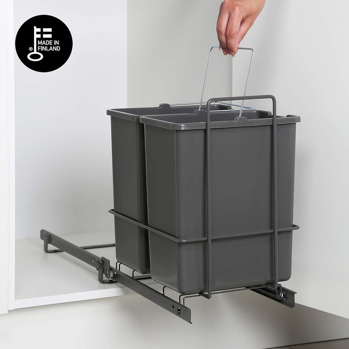 LM 62/2 Einbau Mülleimer ausziehbar mit 2x10L Abfalleimer Korbauszug Anthrazit 25,8x41,4x39,5 cm - a