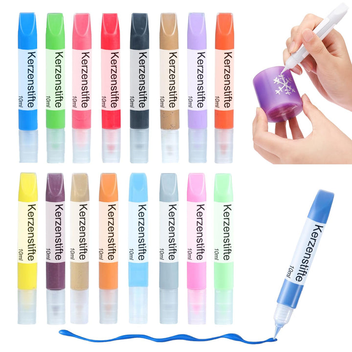 Ovaletta 16 Stück Kerzenstifte, Kerzen Bemalen Set, Wachsstifte für Kerzen, Candle Pen Ideal zum Dek