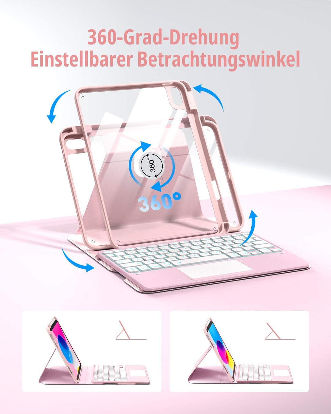 CACOE Drehbare Hülle mit Tastatur für iPad (A16) 11/10 Generation (11/10.9 Zoll) 2025/2022 mit Touch