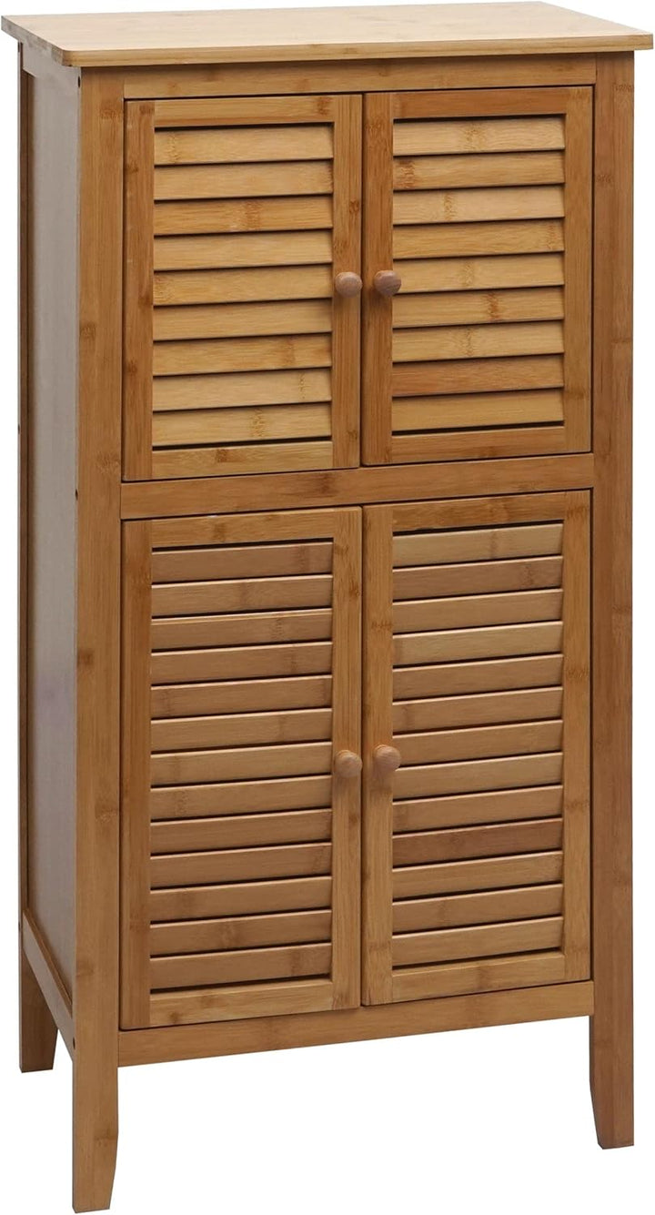 Badezimmerschrank HWC-B18, Regal Kommode, 4 Türen Bambus 100x50x30cm