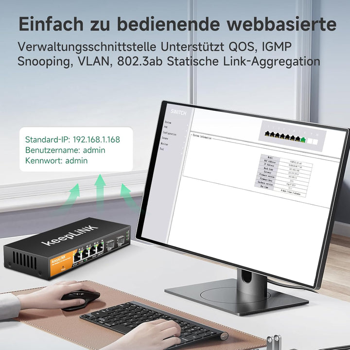 6 Port 2.5G Switch Smart Web Managed, 4 x 2.5G Base-T Ports, 2 x 10G SFP+ Slots, Support Static Link