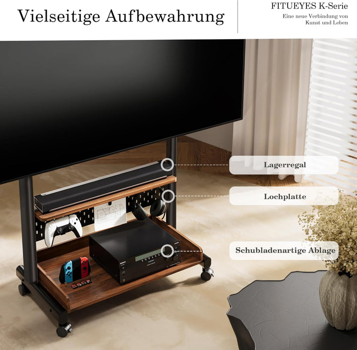 FITUEYES TV Ständer Rollbar Fernsehständer mit Rollen Bodenständer TV Rollwagen für 40-85 Zoll Ferns