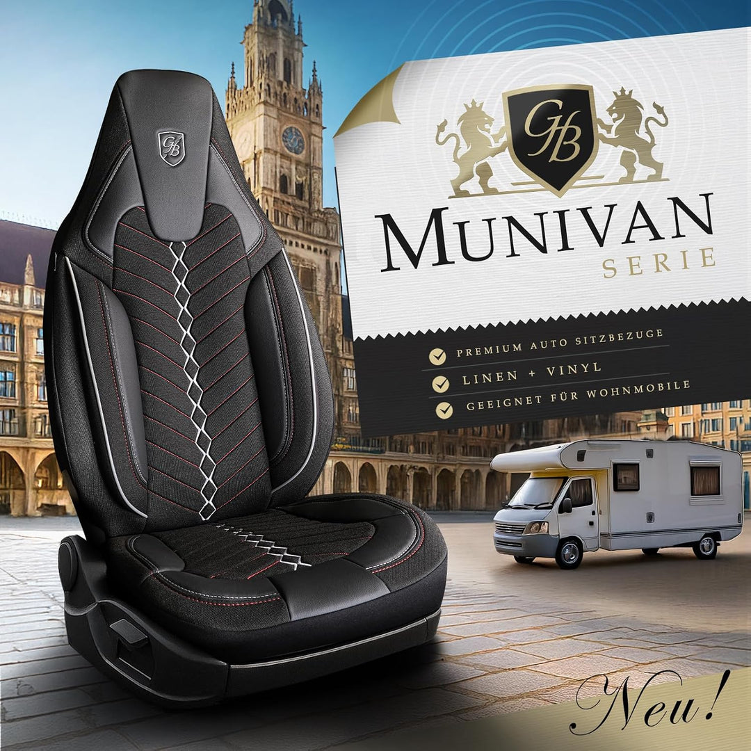 Autositzbezüge Universal für Wohnmobil & Caravan - Vordersitze Auto Sitzbezug aus Leinen, Schwarz-Gr