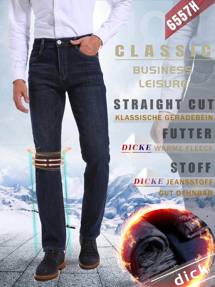 ziilay Thermojeans Herren Thermohose Schneehose gefütterte Winterhose Winterjeans mit Fleece gefütte