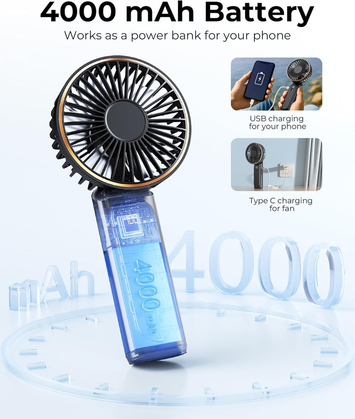 Tragbarer Mini-Ventilator Mit 4000mAh LED-Display, 180° Verstellbar und Wiederaufladbar - 6 Geschwin