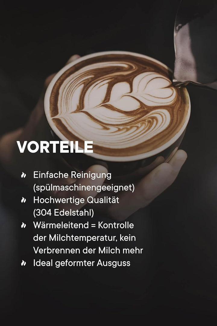 roastmarket Milchkännchen – Ideal zum Milchaufschäumen - Für Cappuccino & Latte Art – Aufschäumkännc