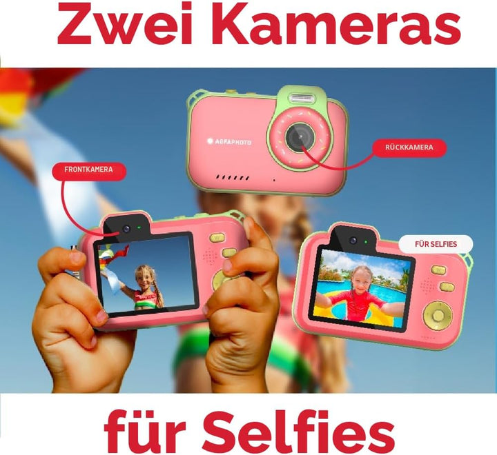 AgfaPhoto Realikids Cam Waterproof 2 – Kinderkamera, wasserdicht, 12 MP, HD-Video, Selfiemodus, Filt