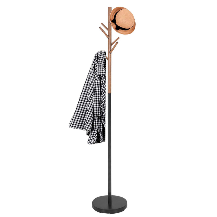 SPRINGOS Kleiderständer Baum-Optik 6 Haken Metall 180 cm freistehend Schwarz-braun, Schwarz-braun