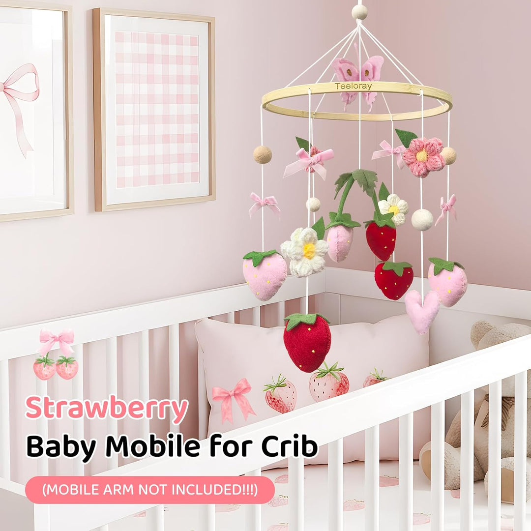Mobile Baby mit Erdbeere, Blumen und Filzbällen Mädchen baby mobile windspiel für Babybett, Mobile B