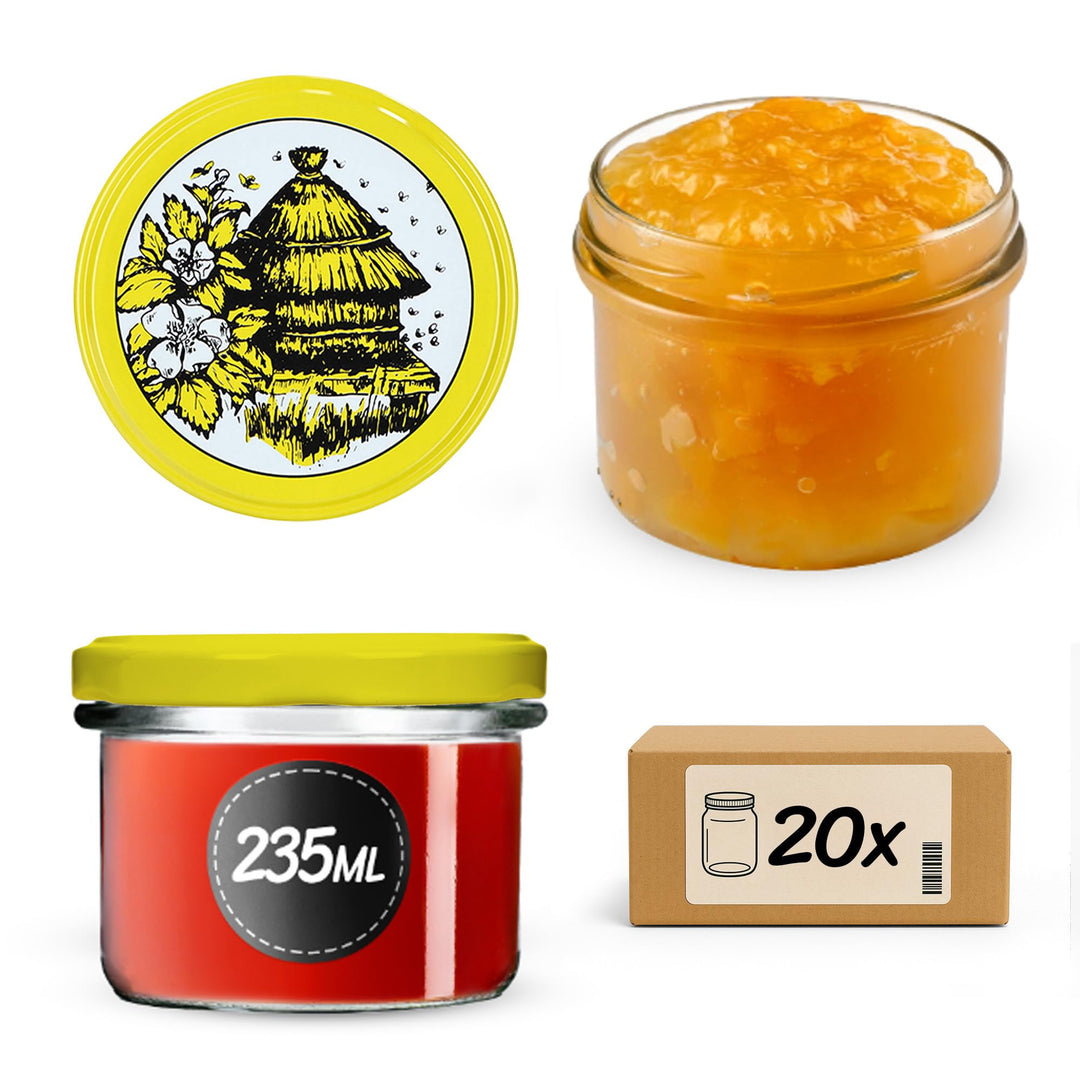 KADAX 20er Set Marmeladengläser 235ml TO82 Bienenstock, Einmachgläser Vorratsgläser Mason Jar mit Sc