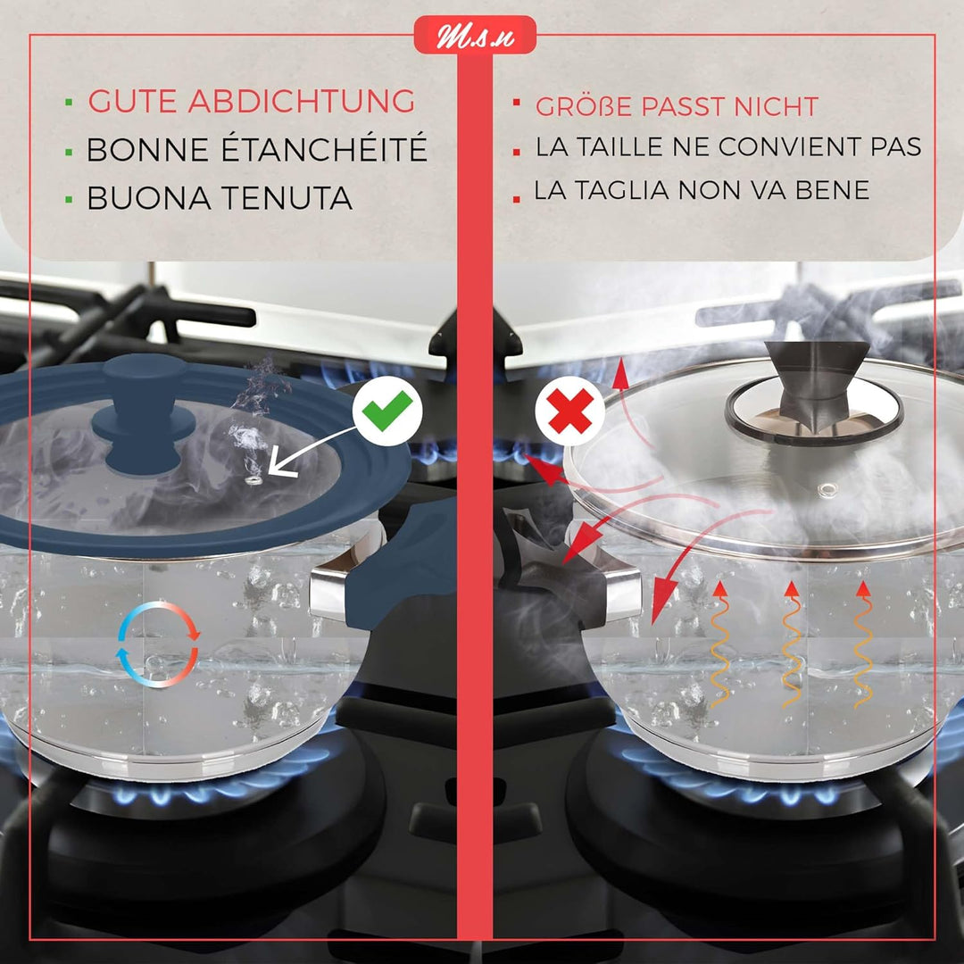 M.S.N 3er Set Universal Glasdeckel, 3-teilig, Töpfe und Pfannen 16/18/20 cm & 24/26/28 cm & 28/30/32