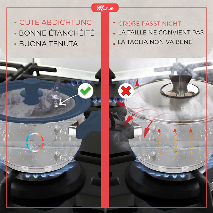 M.S.N 3er Set Universal Glasdeckel, 3-teilig, Töpfe und Pfannen 16/18/20 cm & 24/26/28 cm & 28/30/32