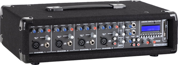 Pronomic PM42U MKII MP3 4-Kanal Powermischer - Mischpult mit Verstärker und integriertem USB/SD MP3-